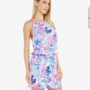 Lilly Pulitzer Blue Pink Layered Mini Floral Dress.